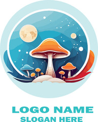 Moon mushroom logo icon vector white background .