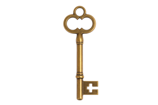 Antique Skeleton Key with Intricate Bow Design, isolated on transparent background