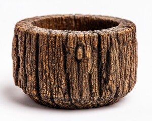 Rustic Wooden Bowl With Tree Bark Texture