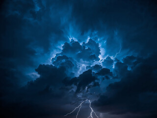 An Ominous Blue Storm Cloud Fills the Sky with Powerful Lightning