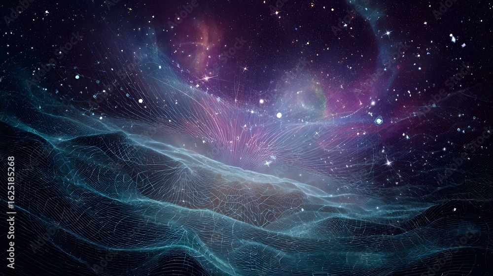 Wall mural abstract space background with stars and nebula, sound waves. cosmic abstract background for meditat