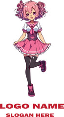 Anime girl logo icon vector white background .