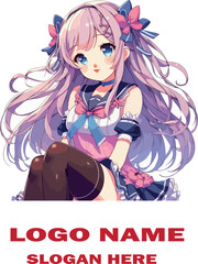 Anime girl logo icon vector white background .