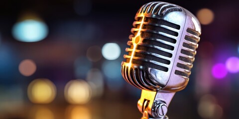 The Retro Microphone Bathed in Colorful Lights Perfect for Performances.