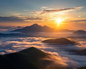 Sunrise Over Misty Mountains