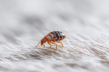 Fototapeta premium Close-Up of a Flea Crawling on Fur Surface, Detailed Macro Shot