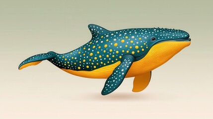 Teal and Gold Pixel Whale Low Poly Marine Animal Illustration