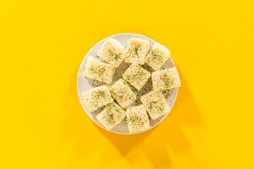 Mini Cucumber Sandwiches on White Background