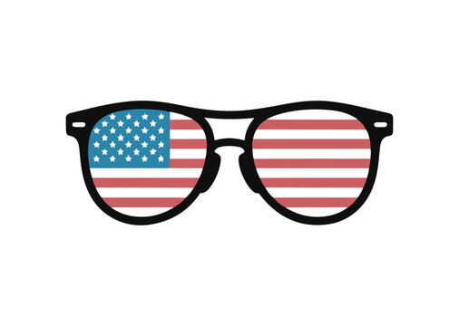 Stylish sunglasses with American flag reflection Vector Illustration, sunglasses Icon