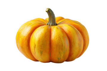 Bright orange pumpkin with green stem and subtle stripes isolated on a transparent background gourd squash