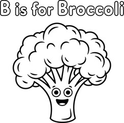 B is for broccoli coloring page isolated on white background