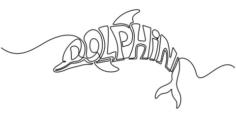 Continuous single drawn one line drawing of whale. Vector illustration, Bottlenose dolphin in single line draw. Simple illustration of dolphin pair line art vector illustration, Editable stroke. 