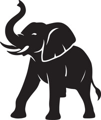 Obraz premium Elegant silhouette of a majestic elephant with its trunk raised high, symbolizing strength and good fortune