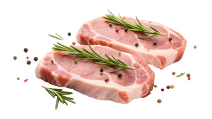 fresh raw pork chops steak with herb and spices isolated on white backgroud
