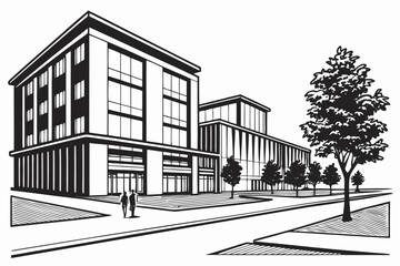 Modern Tech Campus Silhouette Vector – Innovation Hub, Smart Infrastructure, and Futuristic Architecture Concept
