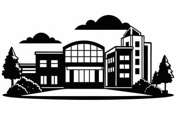 Modern Tech Campus Silhouette Vector – Innovation Hub, Smart Infrastructure, and Futuristic Architecture Concept