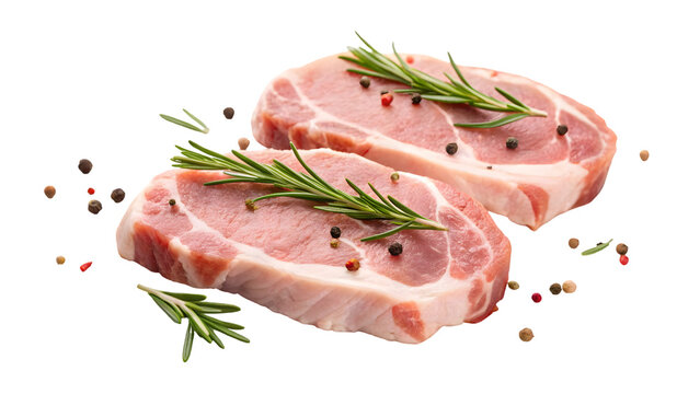 fresh raw pork chops steak with herb and spices isolated on white backgroud