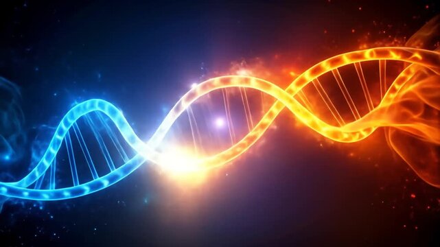 Abstract Dna Helix Structure in Vibrant Blue And Orange Glowing Biological Concept Digital Art - Powered by Adobe