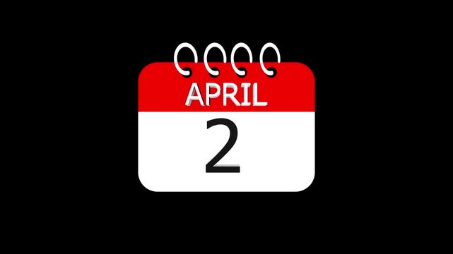 day date 2 april concept template calendar page animation concept. Calendar with the date april 2 on a black background. april 2- Daily Calendar Icon in flat design style.