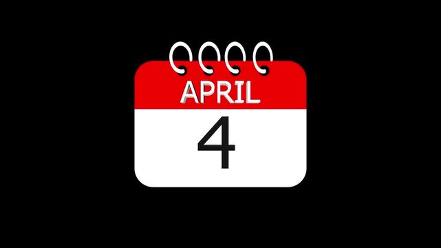 day date 4 april concept template calendar page animation concept. Calendar with the date april 4 on a black background. april 4- Daily Calendar Icon in flat design style.