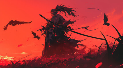 Solitary Vow: Crimson Winds Over Silent Fields