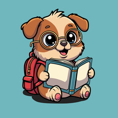 Cute Educational Puppy Character –School Themed Animal Illustration for Kids