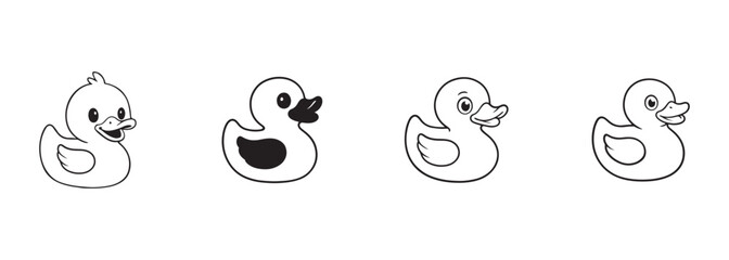 Set of Cute Duck Outline Icons Bath Toy Illustrations, and soild white background