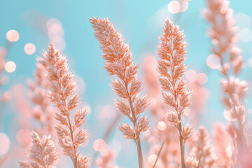 Soft pink grass swaying gently in serene atmosphere