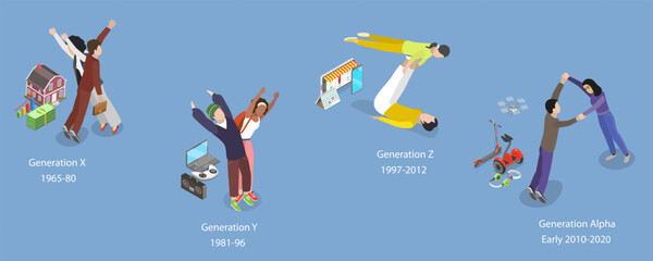 3D Isometric Flat Vector Illustration of Generations Comparison, Social Groups Concept