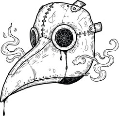 Illustrative depiction of a plague doctor mask with intricate detailing and atmosphere