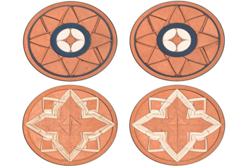 Set of Four Decorative Tiles in a Grid Layout with Mixed Geometric Patterns, isolated on transparent background