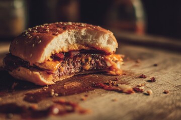 Juicy Burger Bite: Rustic, Warm, and Delicious