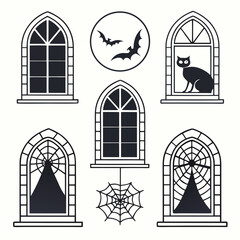 Halloween icon set ghotic window arched 