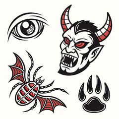 Halloween icon set monster face horns shap
