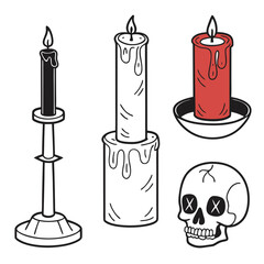 Halloween icon set black candle white candle