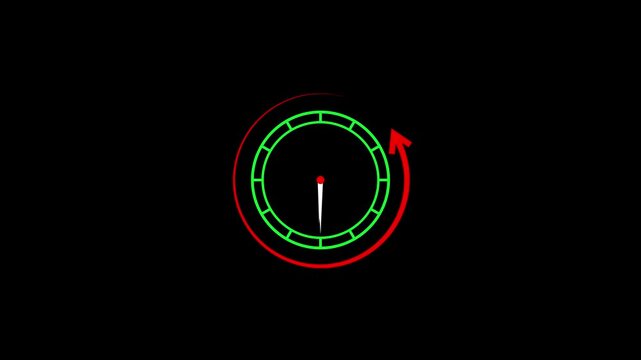 Clock Animation in 24 Hour Loop animation with optional matte. Matte included.Abstract analog new clock icon animation 4k video. wall clock. 4k, video, black, background,