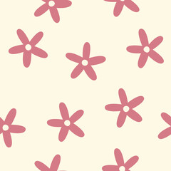 Seamless Floral Pattern Background: Colorful Retro Red Daisy Flowers on Light Background
