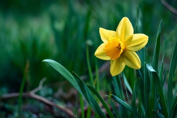 Obraz premium Yellow Daffodil Flower in Natural Light