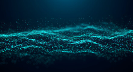 Abstract glowing blue green wave pattern on dark background