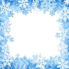 Winter Festive Background with Snowflake Scatter and Blue Frosted Gradient Corners, Transparent Center