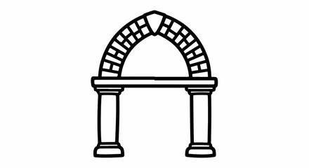Black and White Gothic Archway Illustration with Columns and Stone Pattern