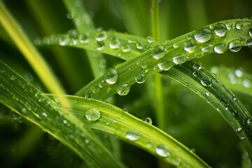 Grass Blade with Water Droplets Macro