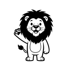 Fototapeta premium Cartoon lion with a black mane waving its paw on a white background design