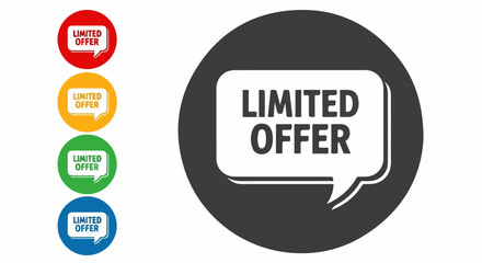 Limited Offer Announcement in Speech Bubble Icon, Bold Text, Gray and White Color Scheme