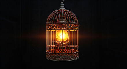 Caged Light: A Lantern Trapped in a Birdcage