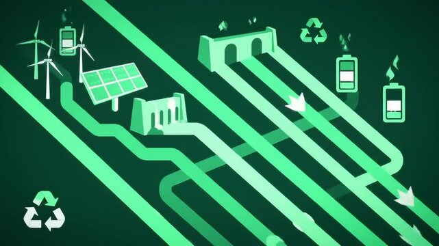Conceptual illustration showcasing renewable energy sources and sustainable power generation.