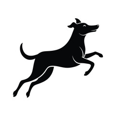 Silhouette of a black dog running, isolated on white background, capturing a moment of energetic movement and athletic grace, perfect for petrelated designs and themes