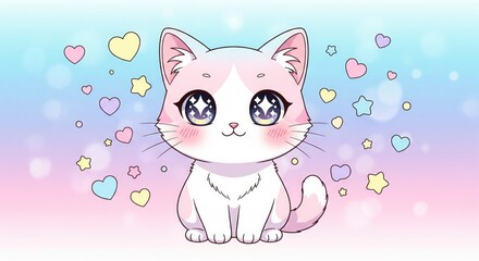 Obraz premium Uwu Cat Kawaii Wallpaper – Cute Cat Background in HD, Beautiful Cat Art
