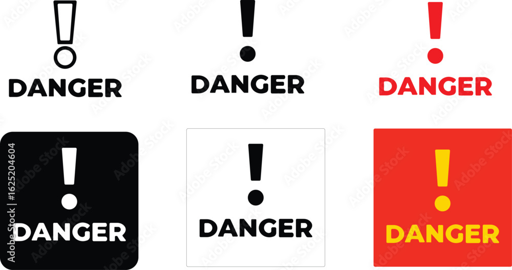 Aufkleber danger and warning icon set.warning danger triangle icon in line set isolated on transparent backgro