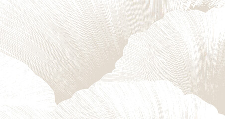 Elegant abstract beige background with layered leaf shapes, flowing texture lines, and soft tonal shading.